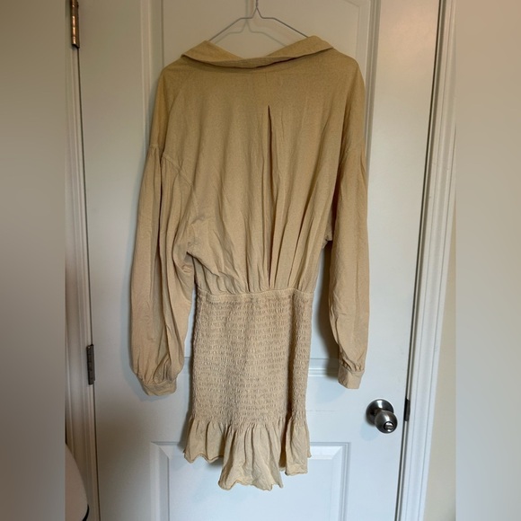 Free people beach Beige Smocked Dress with Long Sleeves - Picture 6 of 6